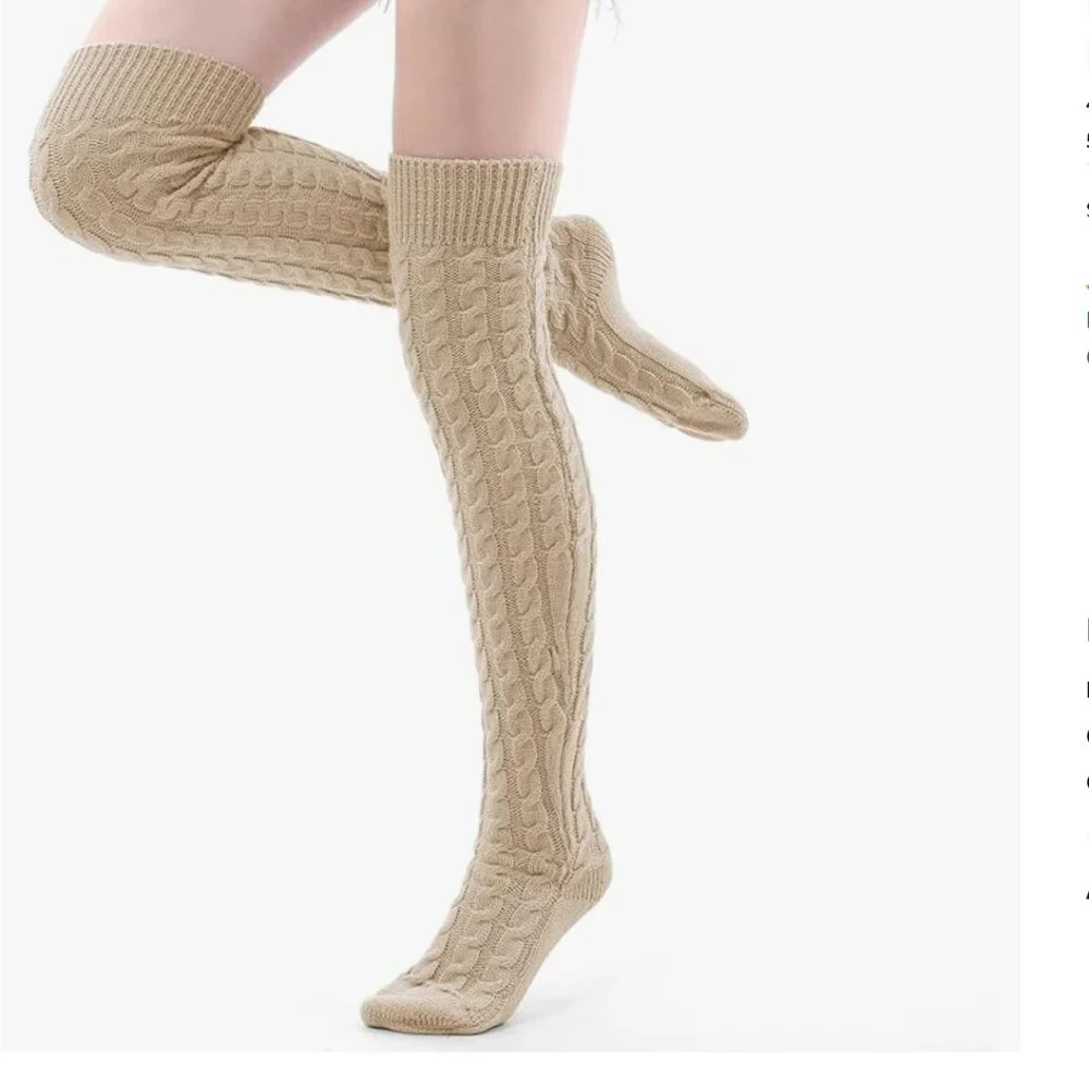 Knee Cable Knit Winter Boot Socks